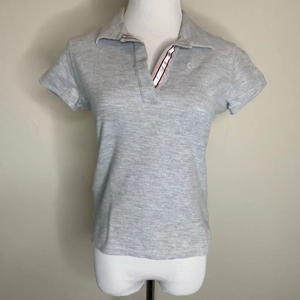 Nike Light Gray Cropped Polo Shirt Sz Medium